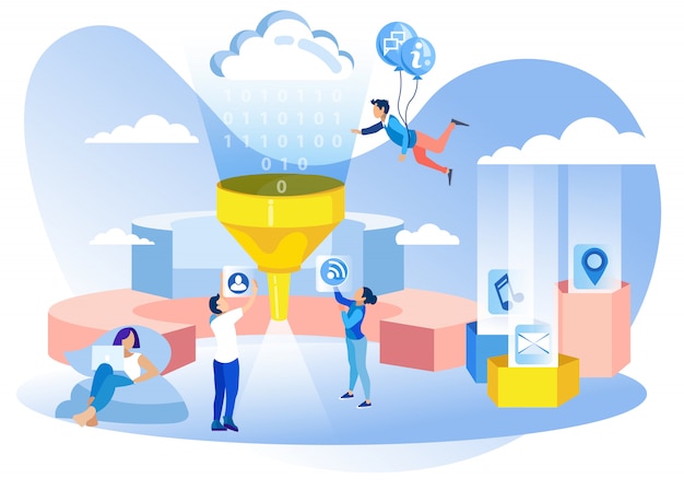 Network development data filter metaphor banner Premium Vector