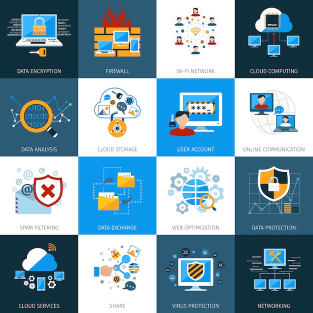 Network security icons set | Free Vector