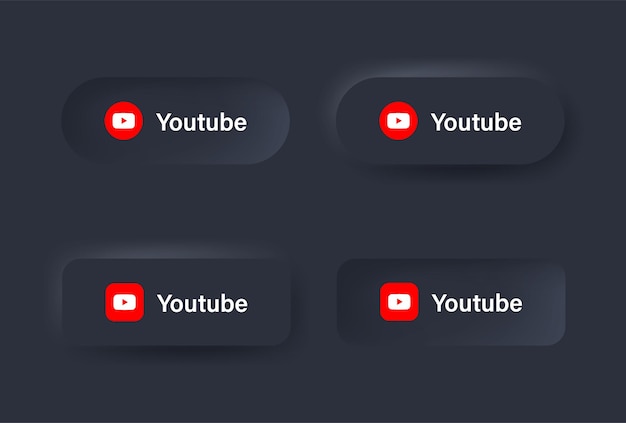 Premium Vector | Neumorphic youtube logo icon in black button for