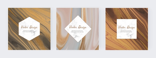  Neutral liquid ink with gold glitter texture banners and marble frames