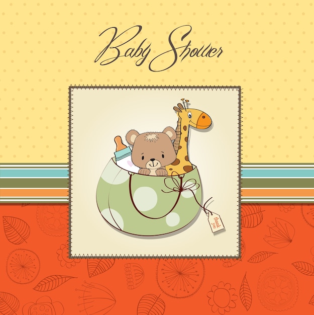 Download Premium Vector | New baby announcement card with bag and same toys