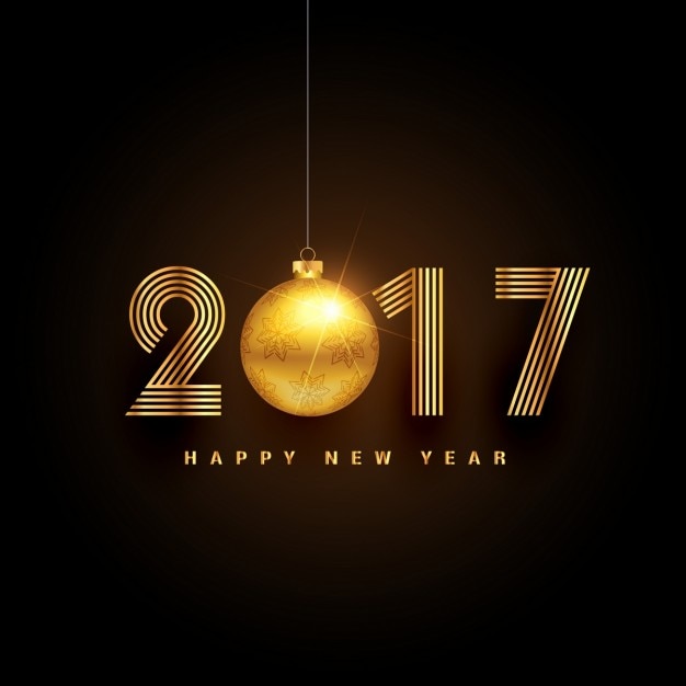 New year 2017 background with golden christmas\
ball