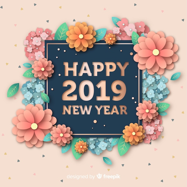 New year 2019 background in paper style Free Vector