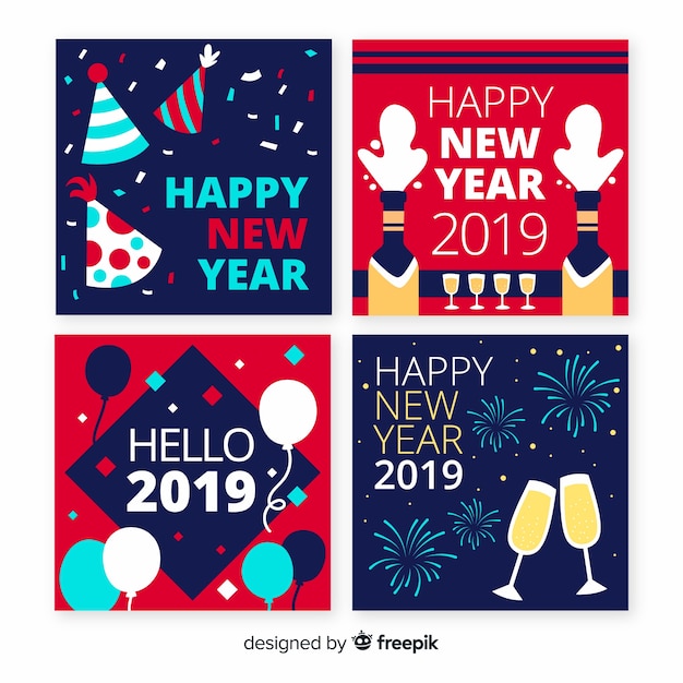 Free Vector New Year 2019 Cards