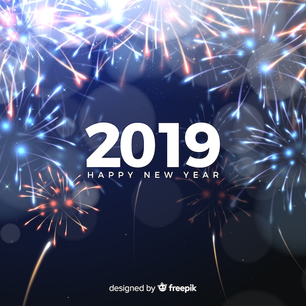 Download New year 2019 composition with fireworks Vector | Free ...