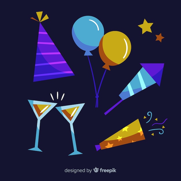 New year 2019 party elements set Free Vector