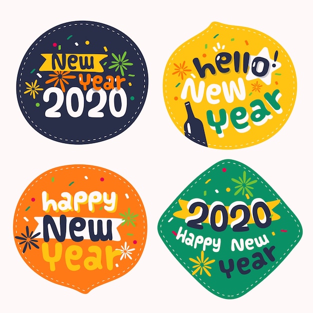 New year 2020 badge collection in flat design Free Vector