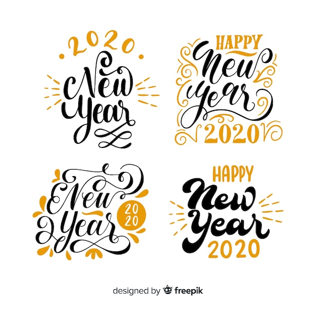 New year 2020 lettering pack Free Vector