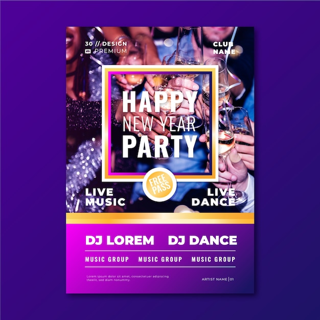 New year 2020 party poster template with image Free Vector