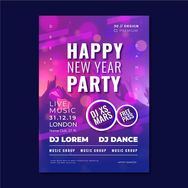 Free Vector New Year Party Poster Template With Photo