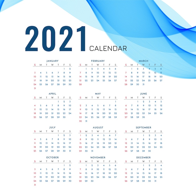 Download Free Vector | New year 2021 calendar with stylish blue wave