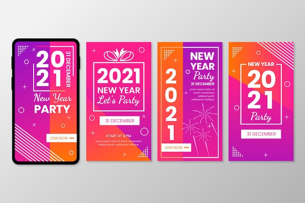 21年の新年のパーティーのインスタグラムストーリー 無料のベクター