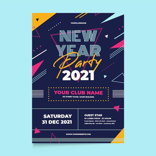 Free Vector New Year 21 Party Poster Template In Flat Design