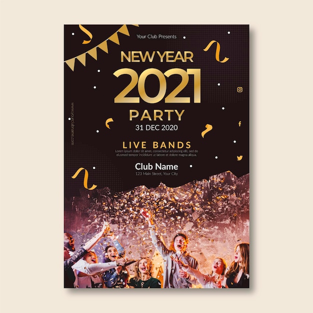 Free Vector New Year 21 Party Poster Template