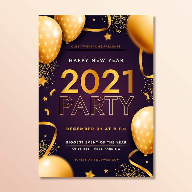 Free Vector New Year 21 Party Poster Template