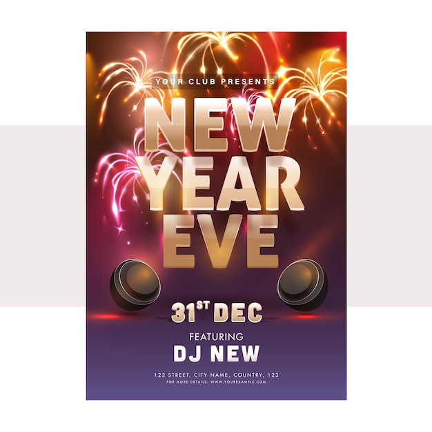 Premium Vector New year eve template or flyer design with fireworks