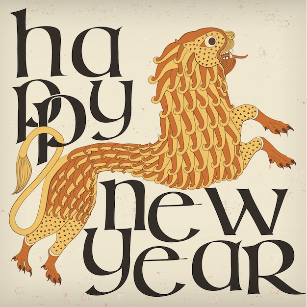 New year greeting in ancient celtic style Premium Vector