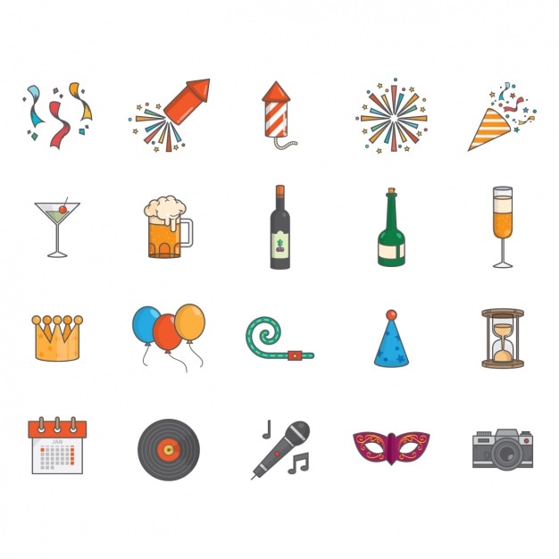 New year icons collection Free Vector