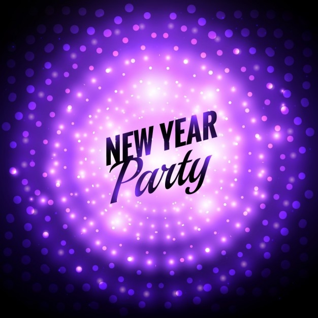 New year party card with purple lights