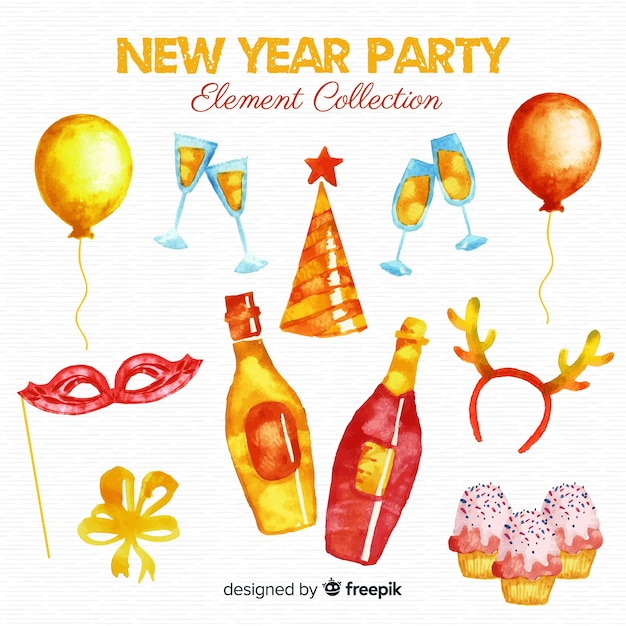 New year party elements collection Free Vector