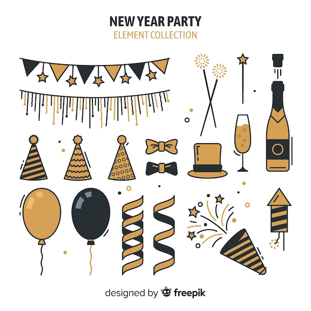 New year party elements collection Vector | Free Download