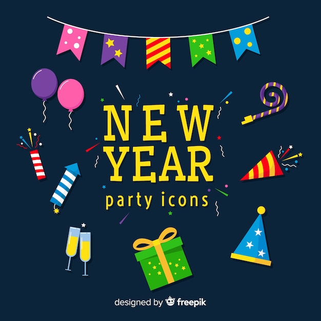 Free Vector | New year party icons collection