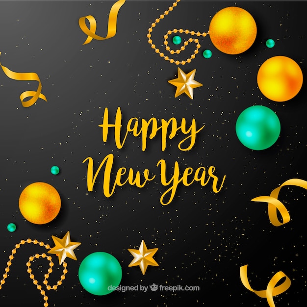 Free Vector | New year realistic background with orange and green baubles