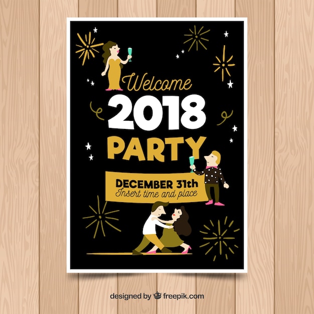 New year's hand drawn party poster with a
dancing couple