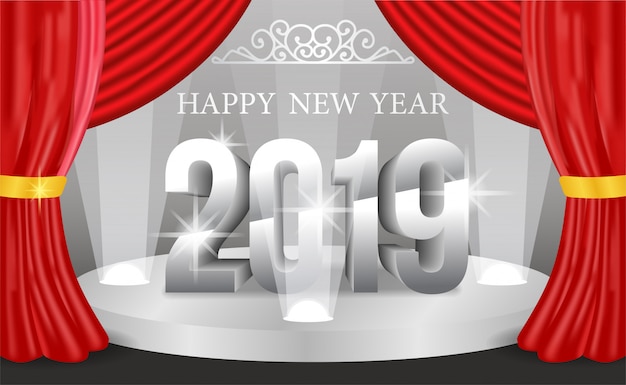 New year silver number on the stage | Premium Vector