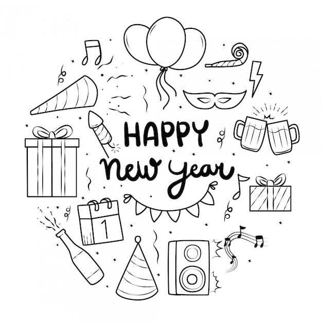 Premium Vector | New years element with doodle style