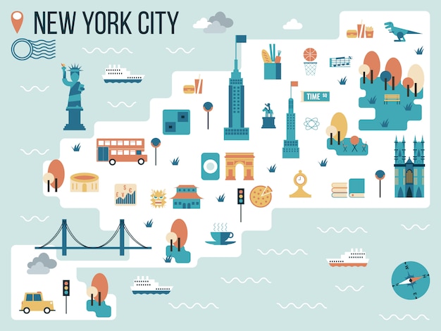 ニューヨーク市の地図イラスト プレミアムベクター