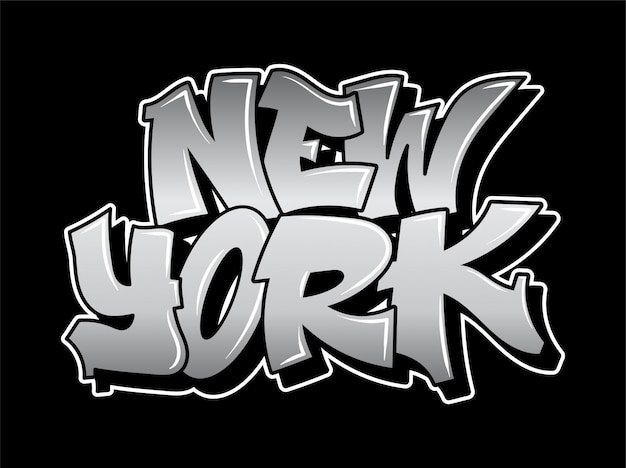 ニューヨークグラフィティ 装飾レタリングバンダルストリートアート無料エアロゾルスプレーペイントを使用して壁都市都市違法行為の野生のスタイル 地下のヒップホップ型イラストプリントtシャツ プレミアムベクター