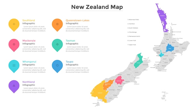 Premium Vector New Zealand Map Divided Into Regions Territory Of