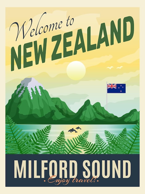 ヴィンテージスタイルのイラストでニュージーランドのポスター 無料のベクター