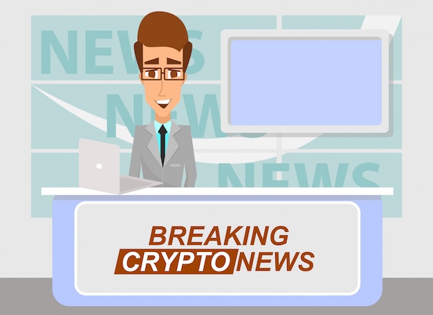 Premium Vector News Anchor Broadcasting The The Latest Important Crypto News From Tv Studio