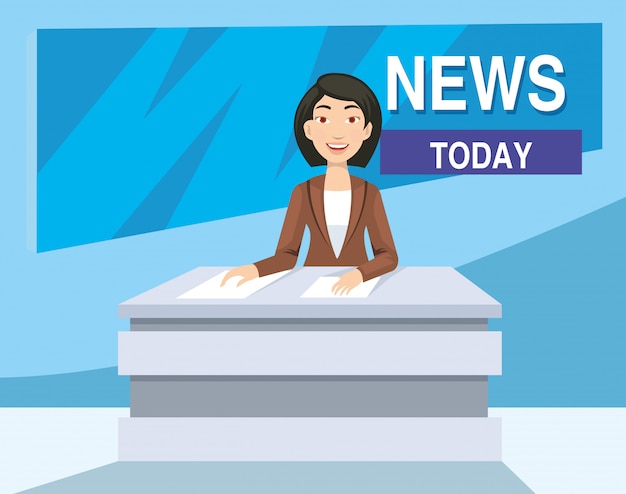 Premium Vector | News anchor girl on the tv news today in studio