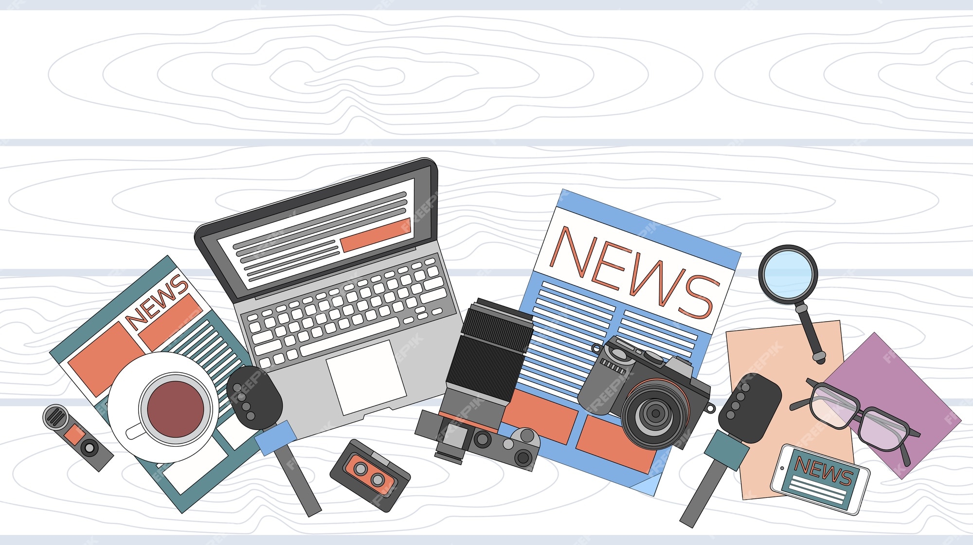 Premium Vector | News editor desk workspace