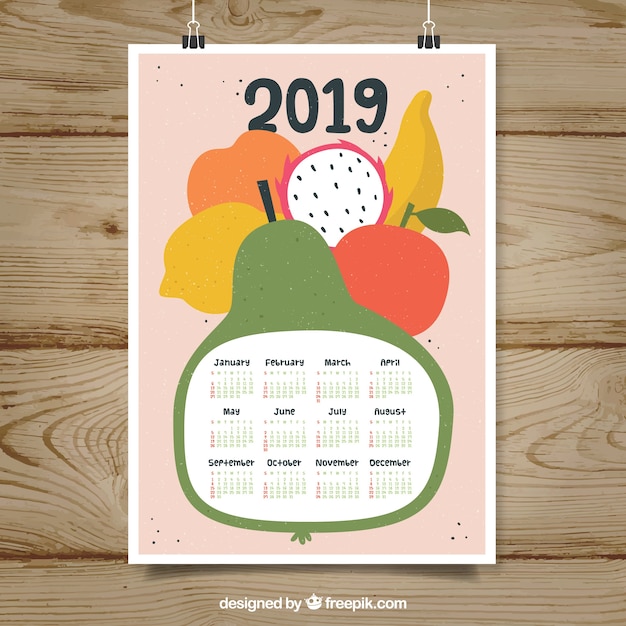 Nice 2019 Calendar With Fruits | Free Vector