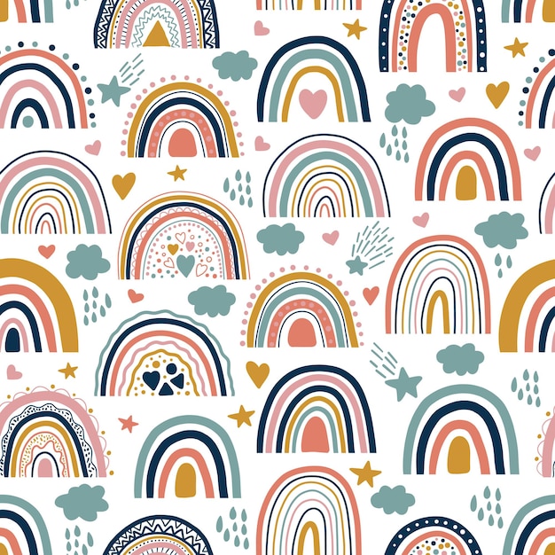 Premium Vector | Nice baby neutral bohemian rainbows seamless pattern ...