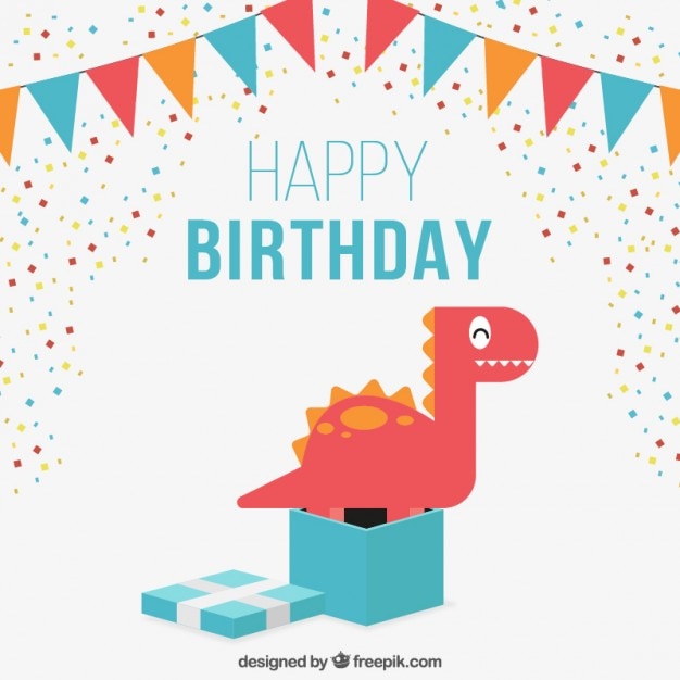 Download Nice birthday card with a lovely dinosaur | Free Vector