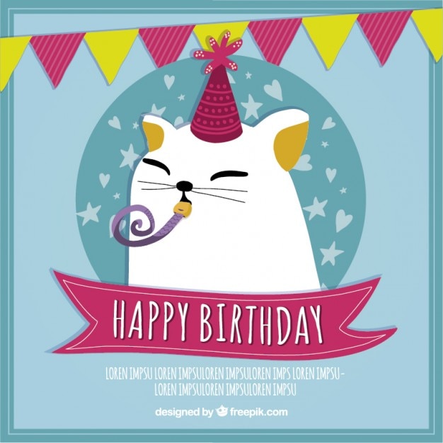 Download Nice birthday cat card Vector | Free Download