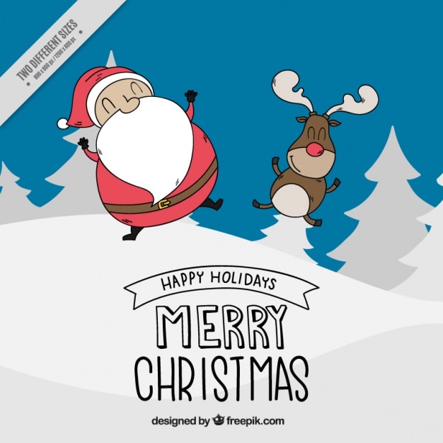 Nice christmas background of santa claus and a reindeer