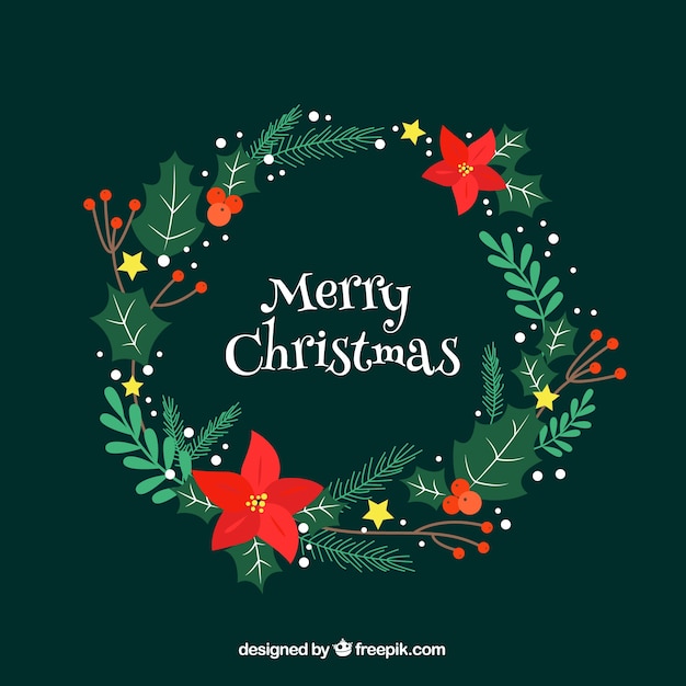 Nice Christmas Wreath With Red Flowers Vector Free Nice Christmas Wreath With Red Flowers Free Vector