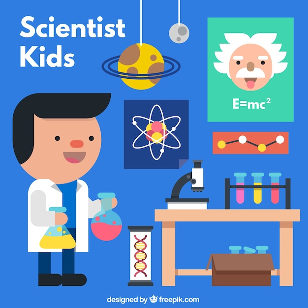 Nice flat scientist in a laboratory Free Vector Nice flat scientist in a laboratory Free Vector
