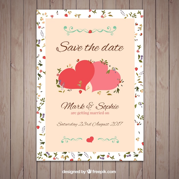 free-vector-nice-invitation-for-wedding-with-two-cute-hearts