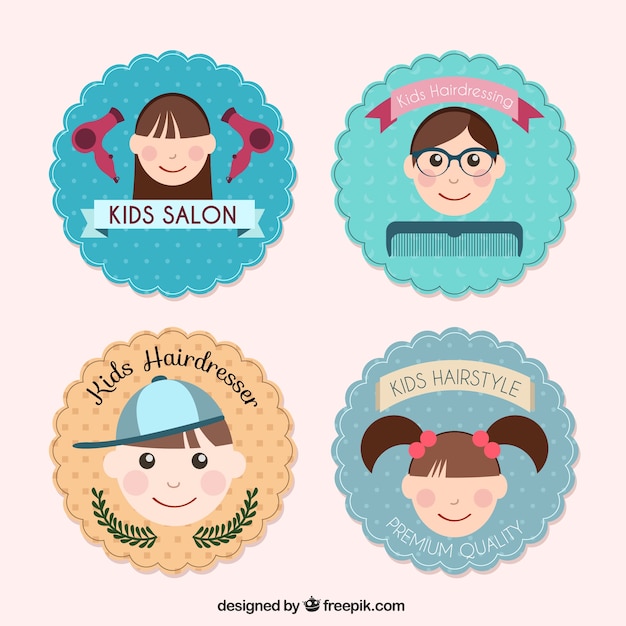 Free Vector | Nice kids hairdressing logos