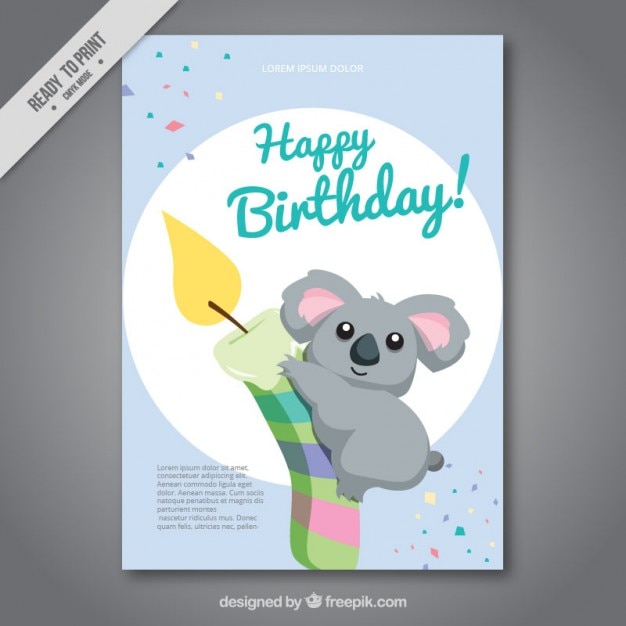 Nice koala with a candle birthday card