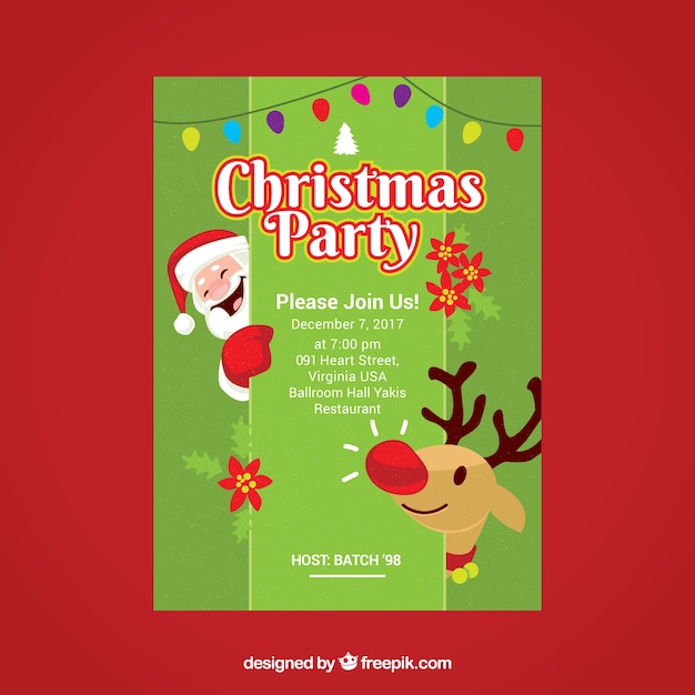 Nice poster of christmas party with santa claus and reindeer