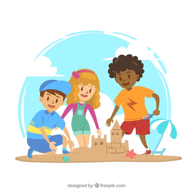 Nice Scene Of Children Playing With Sand Vector Free Download