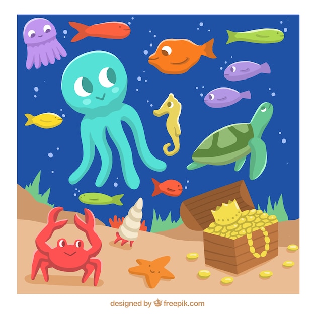 Nice sea creatures on the ocean floor